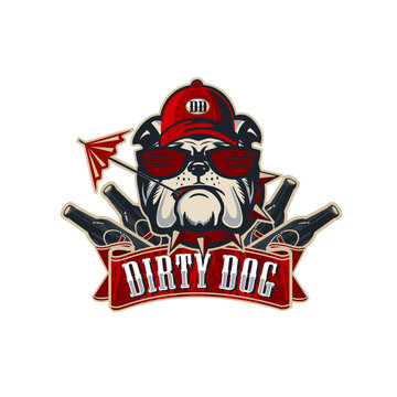 Dirty Dog Bar, Grill or Restaurant Vector Illustration Logo Emblem Design Template.