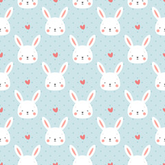 Rabbit and chick Seamless Pattern Background, Scandinavian Happy bunny with cloud, easter. cartoon rabbit vector illustration for kids nordic background