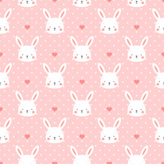 Rabbit and chick Seamless Pattern Background, Scandinavian Happy bunny with cloud, easter. cartoon rabbit vector illustration for kids nordic background