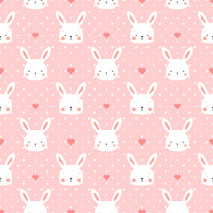 Rabbit and chick Seamless Pattern Background, Scandinavian Happy bunny with cloud, easter. cartoon rabbit vector illustration for kids nordic background