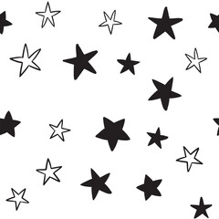 Star doodles seamless pattern. Hand drawn stars background texture.
