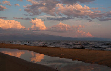 Evening light. Sunset on Yarki island, lake Baikal, Russia