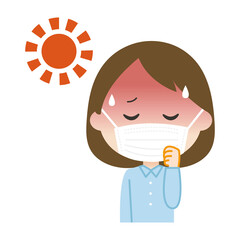 女性　マスク　熱中症