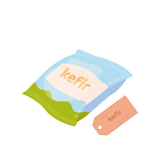 Kefir in package. Illustration of dairy product full of good bacterias. Dieting food for healthy lifestyle and probiotics fulfillment. Vector cartoon flat illustration isolated on white.