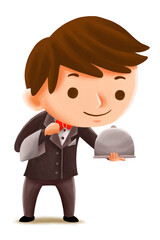 Cute Kids of Waiter Profession.