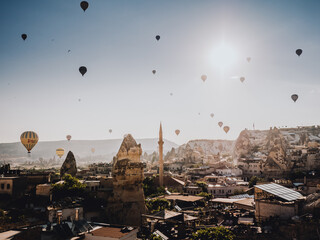 Aerostatic balloons floating in the capadoccia - Turkey