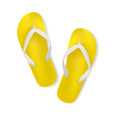 Beach slippers isolated on a white background. Realistic icon flip flops top view. Vector illustration 3D. 
