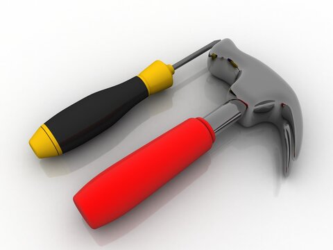 3d rendering tool of screwdriver with hammer