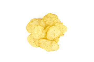 yellow potato chips isolated on white background