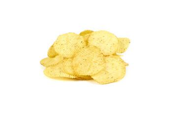 yellow potato chips isolated on white background