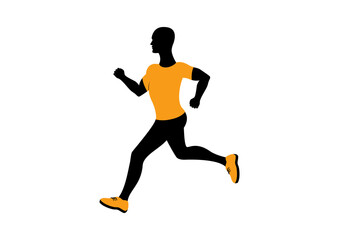 Fototapeta na wymiar Running man silhouette icon vector. Running man in orange clothes icon. Attractive fitness boy silhouette. Man in orange running shoes vector. Jogging man icon isolated on a white background