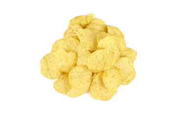 yellow potato chips isolated on white background