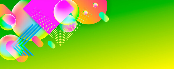 Bright juicy colors background with geometric elements, lines and dots for text, universal design, banner concept