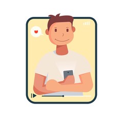 Flat style vector illustration. Concept of on line video chat app, internet talk, call technology. Video player window with speaking people and messages. 