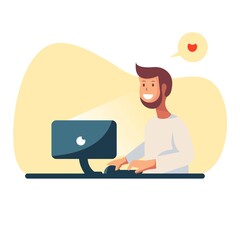 Flat style vector illustration. Concept of on line video chat app, internet talk, call technology. Video player window with speaking people and messages. 