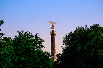 View on the Victory Column in Berlin, Germany at sunset.