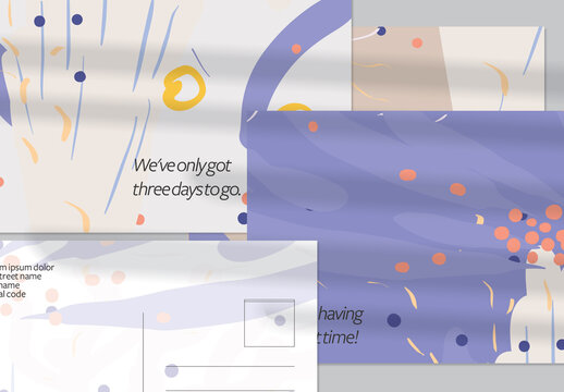 Horizontal Postcard Layout with Abstract Dot Elements