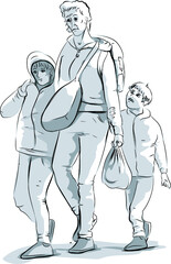 immigrants, refugees family, vector drawing
