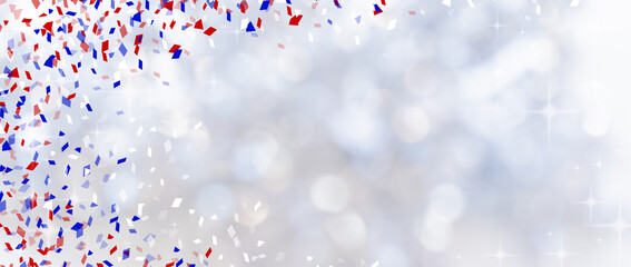 abstract blur silver background with blue and red confetti color for 4th of July celebration...