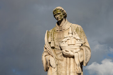 Historical statue of St. Vincent of Saragossa (Estatua de Sao Vicente de Fora) in Lisbon Portugal,...
