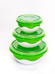 set of plastic food storage containers with a pattern on the lid
