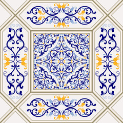 Seamless colorful patchwork in turkish style. Hand drawn background. Azulejos tiles patchwork. Portuguese and Spain decor. Islam, Arabic, Indian, motif. Perfect for printing on fabric, paper, ceramic