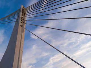 Abstract image of the pylon and lines emanating from it, on Millennium, cable-stayed bridge and the famous landmark in Podgorica Montenegro.