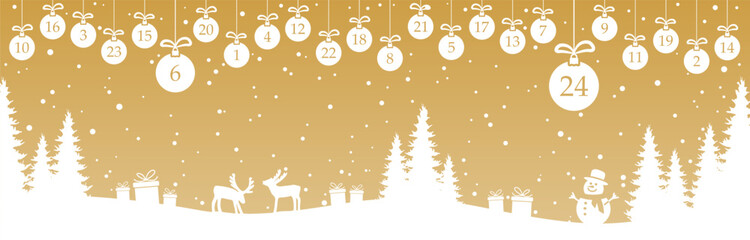 advent calendar 1 to 24 on christmas baubles