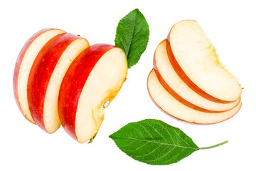 Red apple slices isolated on white background