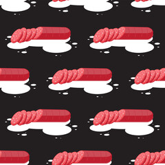 seamless pattern of beef sausage on a black background. Vector image