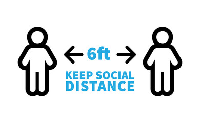 Social distancing safety measure sign. Keep your distance 6 feet away. Person standing vector icon.