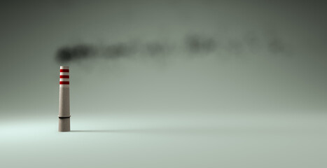 factory smokestack chimney emitting toxic fumes isolated on grey background with text space, 3d illustration