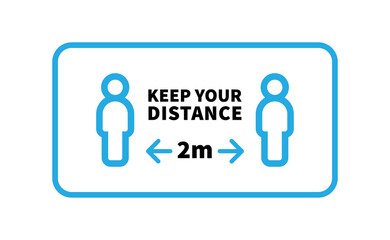 Social distancing safety measure sign. Keep your distance 2 meters away. Person standing vector icon.