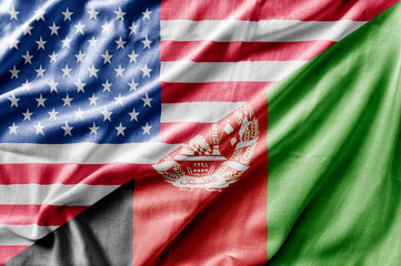 Mixed USA and Afghanistan flag, three dimensional render - 355233621
