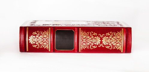 Brown books in leather covers with beautiful pattern