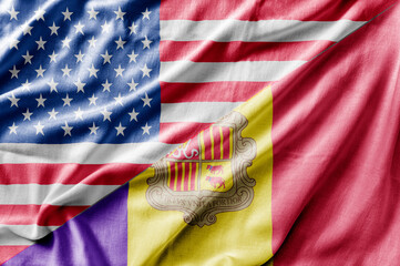 Mixed USA and Andorra flag, three dimensional render