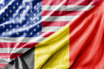Mixed USA and Belgium flag, three dimensional render