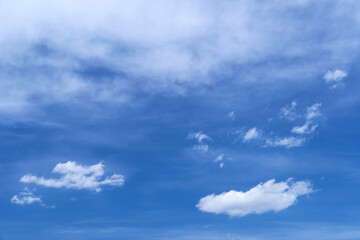Bright beautiful blue sky with soft clouds, bright sunny day