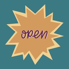 Open again lettering vector word on blue bang background