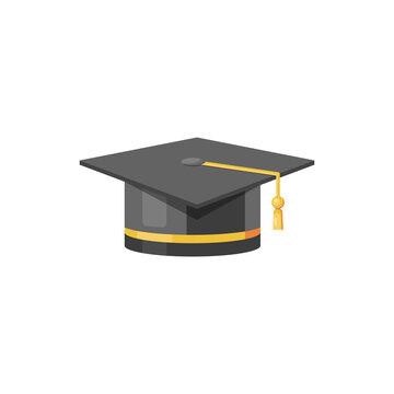 Black graduation cap in a flat design
