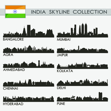 Most Famous Republic India Cities Skyline City Silhouette Design Collection
