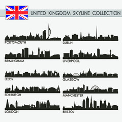 Most Famous UK United Kingdom Cities Skyline City Silhouette Design Collection © josepperianes