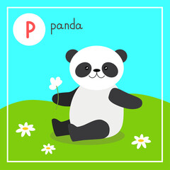 Obraz na płótnie Canvas Cute animal alphabet for ABC book. Vector illustration of cartoon animals. Cute panda with a flower in a forest glade. Vector illustration
