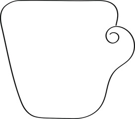 The cup is drawn in black outline, doodle style image. Beautiful design saver for a cafe, an icon for tea or coffee.