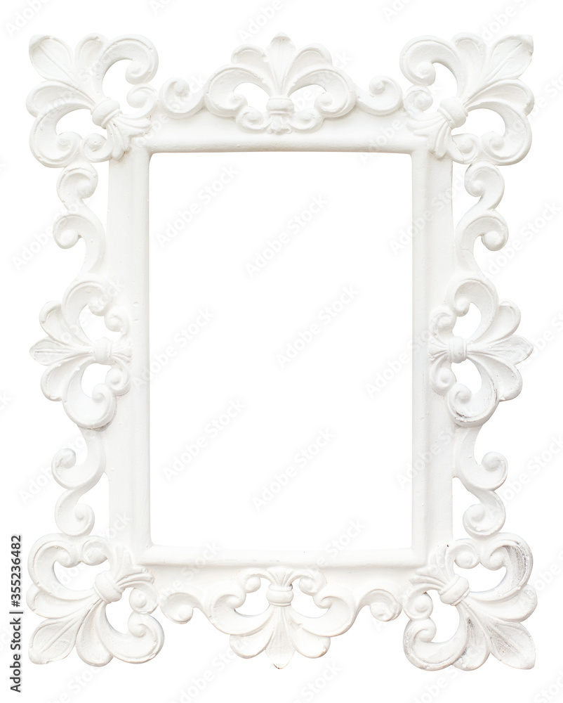 Wall mural vintage classical white rectangle frame. white frame with openwork patterned edge