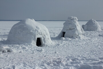 Winter dwelling of Eskimos. Igloo. Eskimos village. 