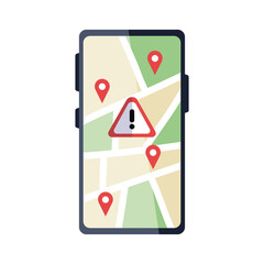 Isolated gps marks on smartphone with warning banner vector design