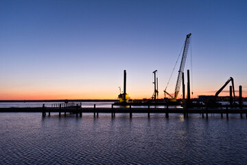 Fototapeta na wymiar Warnemünde Harbor While Sunrise, Rostock, Baltic Sea, Mecklenburg Western Pomerania, Germany, Europe