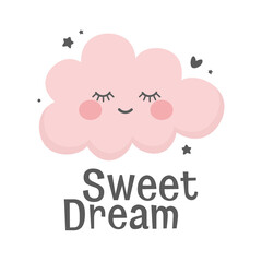 Cloud with the message sweet dream. handmade phrase on the night background. doodle vector illustration nursery design