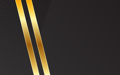 Vector illustration of luxury dark background with gold stripes shapes. Texture with diagonal golden line element. Black premium wallpaper. Decoration for poster, artwork, template design, banner.